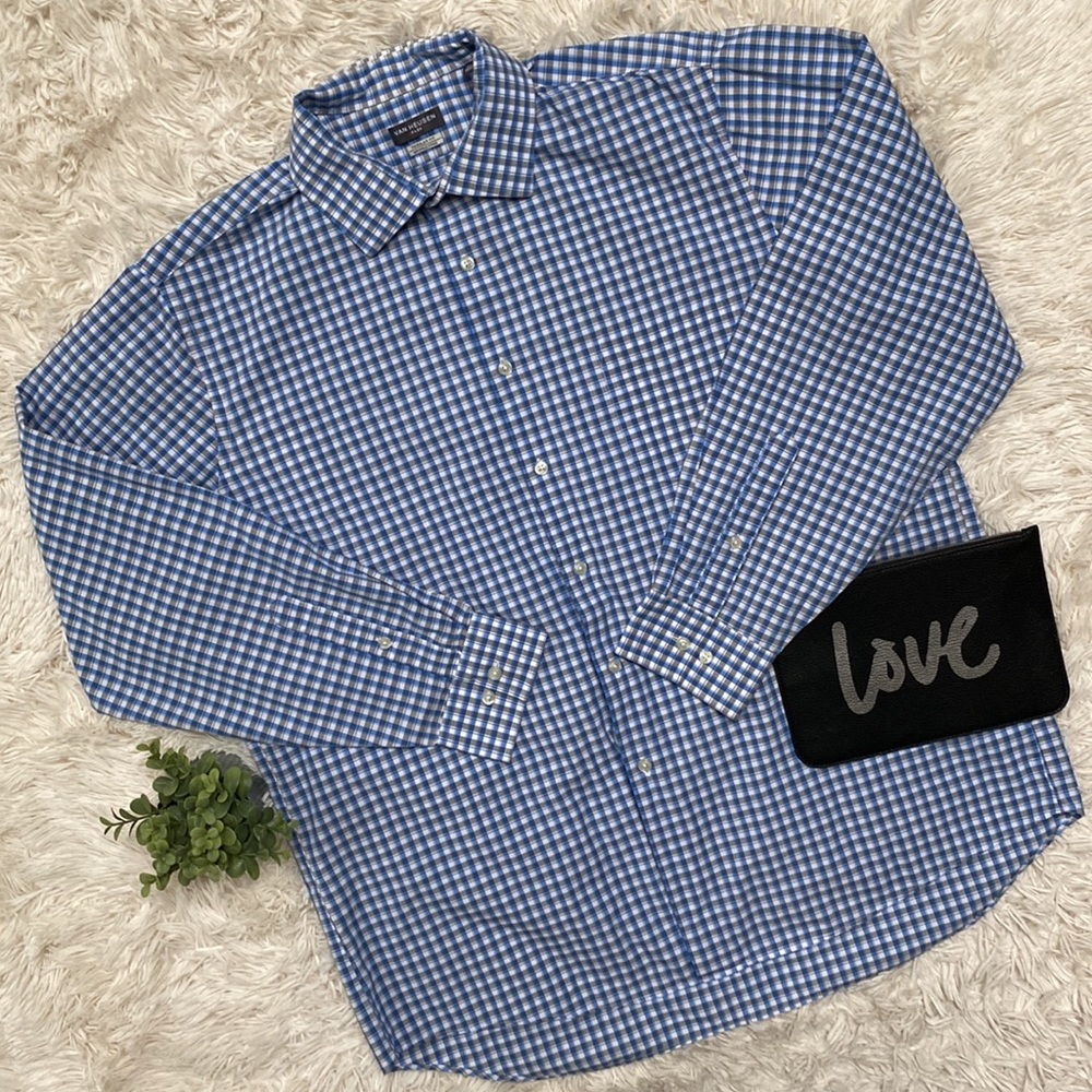 Van Heusen Flex Wrinkle Free Button Down Shirt 💗 Blue Gray & White